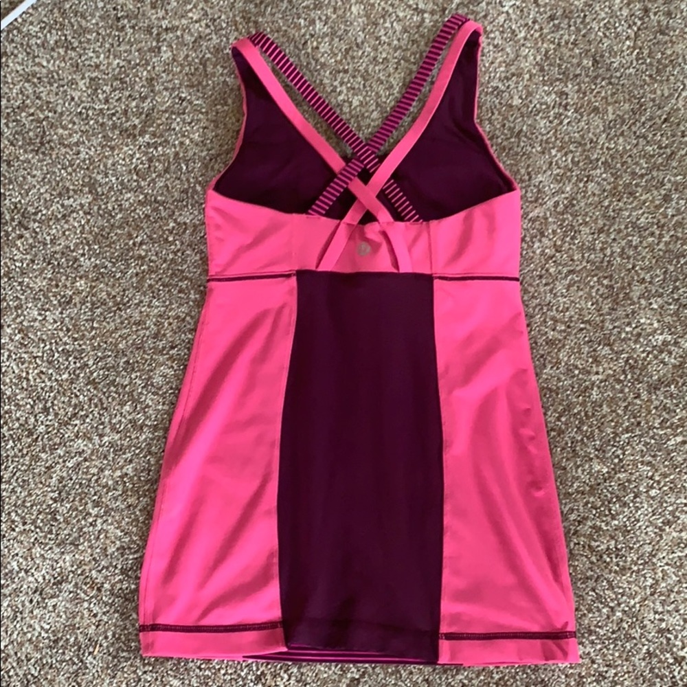 Lululemon Pink & Maroon Stripe Bra-n-Tank Top EUC - Picture 3 of 5